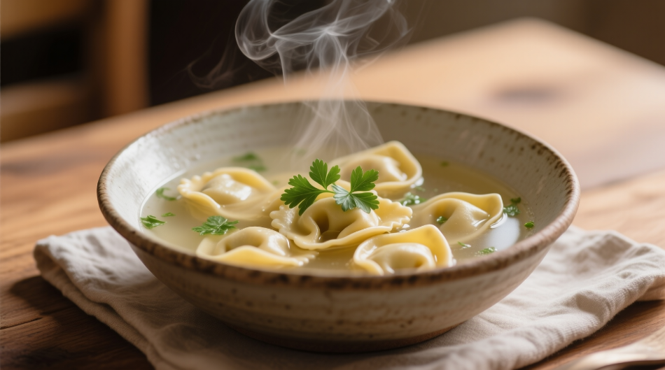 Tortellini en caldo con setas porcini - Versión vegana